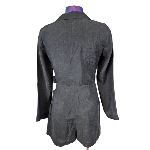 Zara TRF Collection Black Silky Long Sleeve Wrap Blazer Romper Size Small J46 - Picture 6 of 11